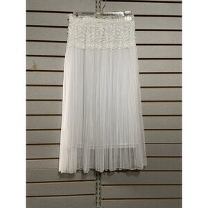 HK Fashion Women's Sz Small White Mid‎ Calf Skirt Midi Lace Chiffon